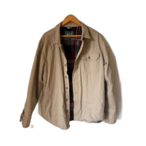 Woolrich Green Label Khaki Shirt Jacket Plaid Flannel Lined Cabincore Large